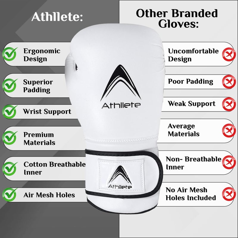 Athllete Men's Boxing Gloves 16 oz, White/Black, Training & Sparring, Muay Thai, MMA - Image 4
